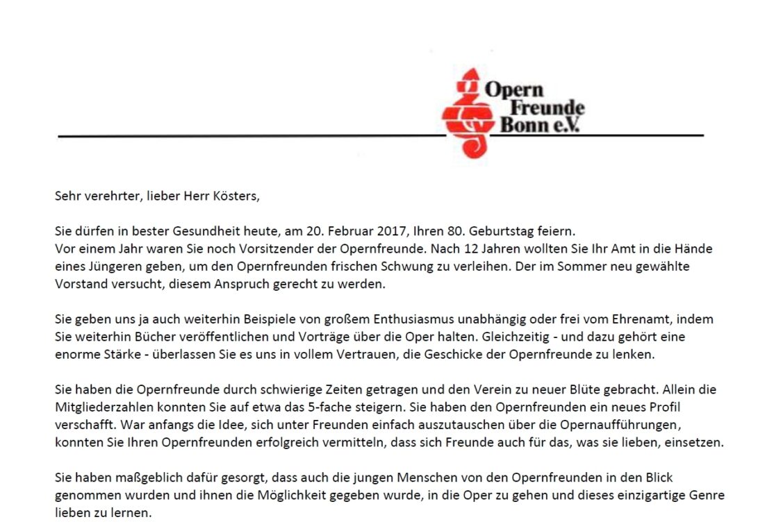 Ferdinand Kösters feiert runden Geburtstag