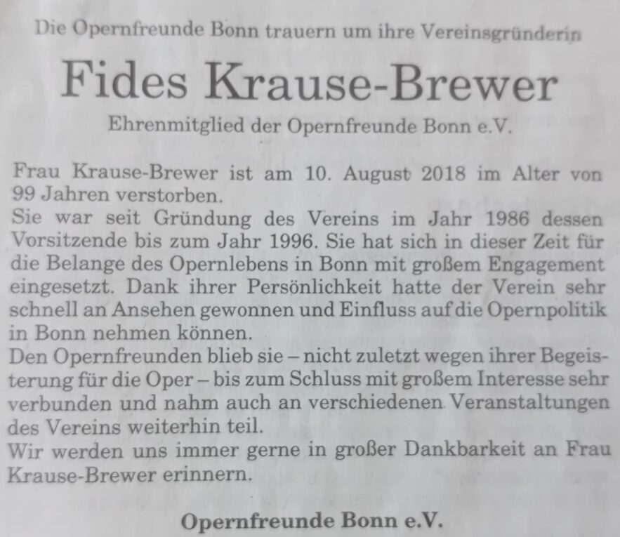 Gründungsmitglied  Fides Krause-Brewer verstorben